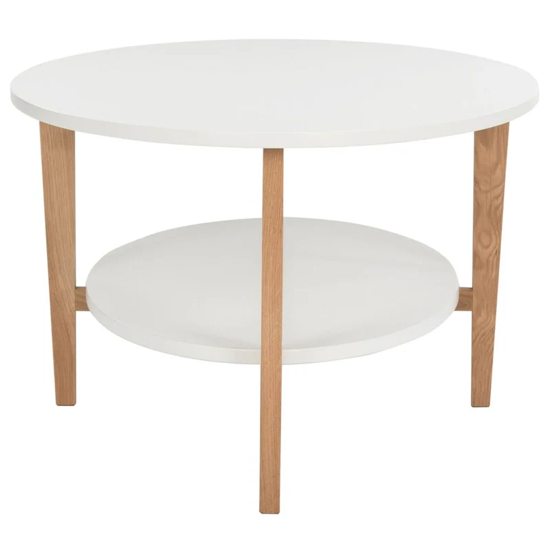 Mid-Century Oval Coffee Table White Natural Wood 2-Tier Storage 51.2