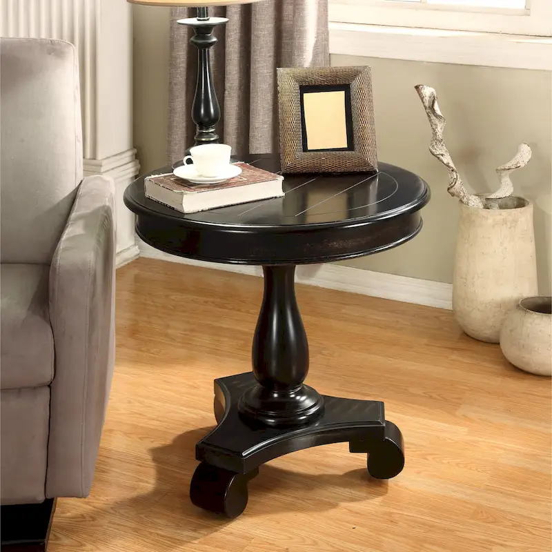 Round Wood Pedestal End Table with Scrolled Legs