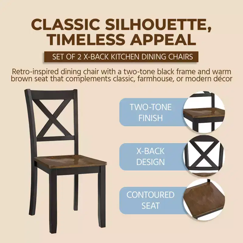ROME + OAK Drop Leaf Table with Set of 4 X-Back Chairs, Wooden Dining Set, Black