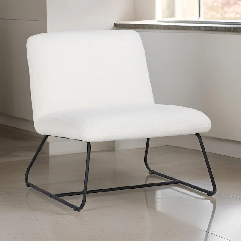Ivory & Black Teddy Fabric Armless Accent Chair with Black Steel Sled Base, 1-Person