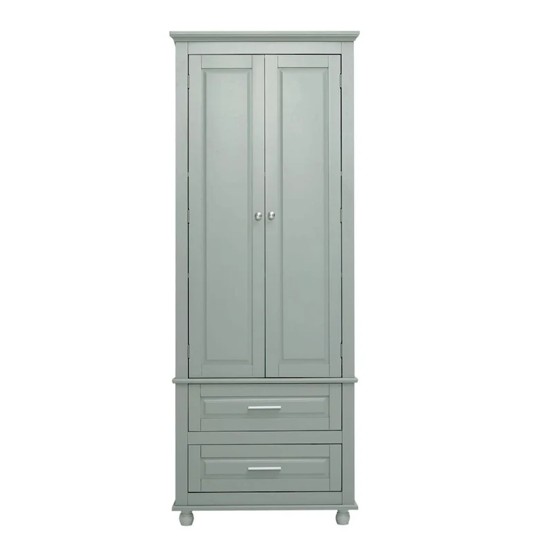Grey/White Tall Storage Cabinet with 2 Drawers & Adjustable Shelf