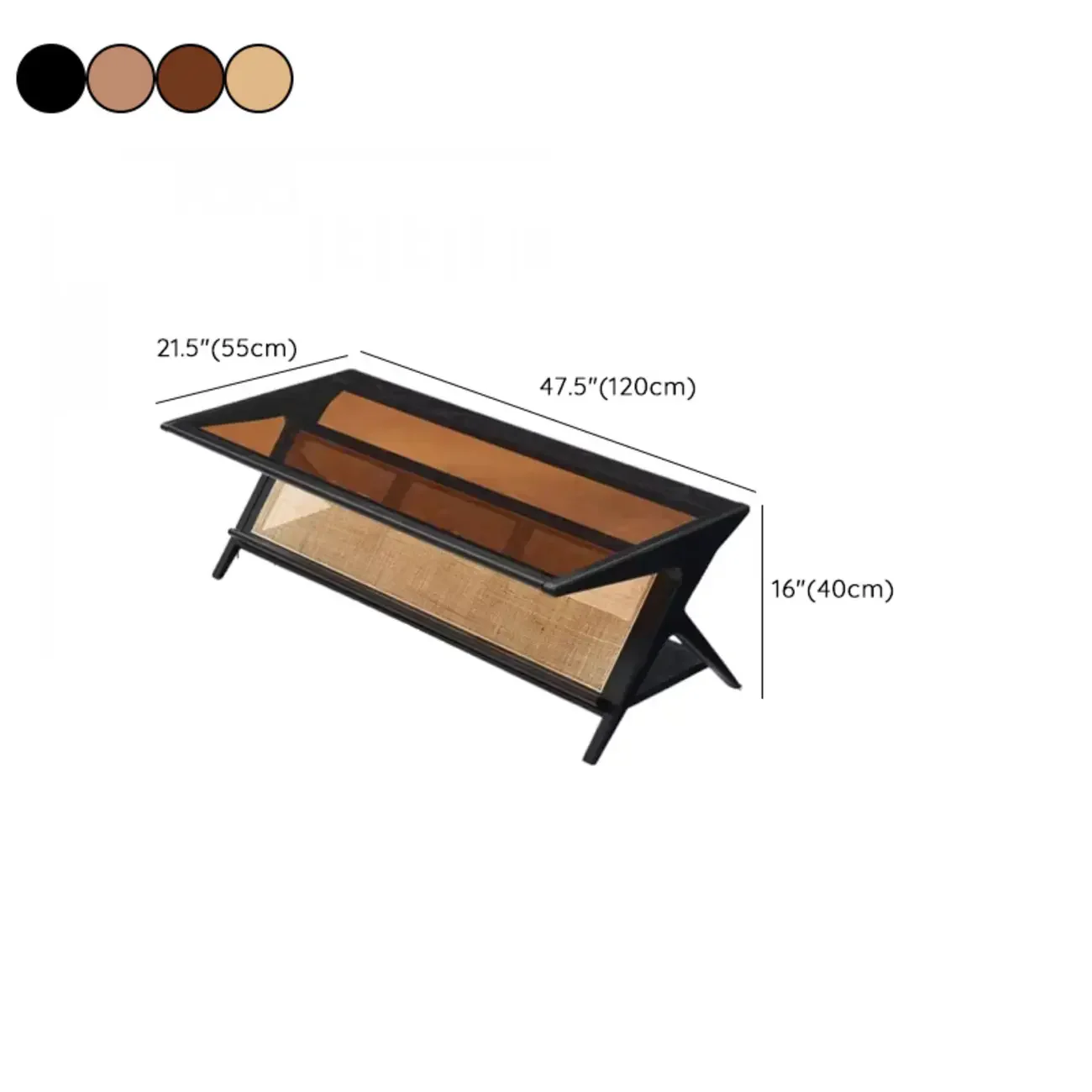 Modern Brown Rectangle Glass Wood Coffee Table with Shelf