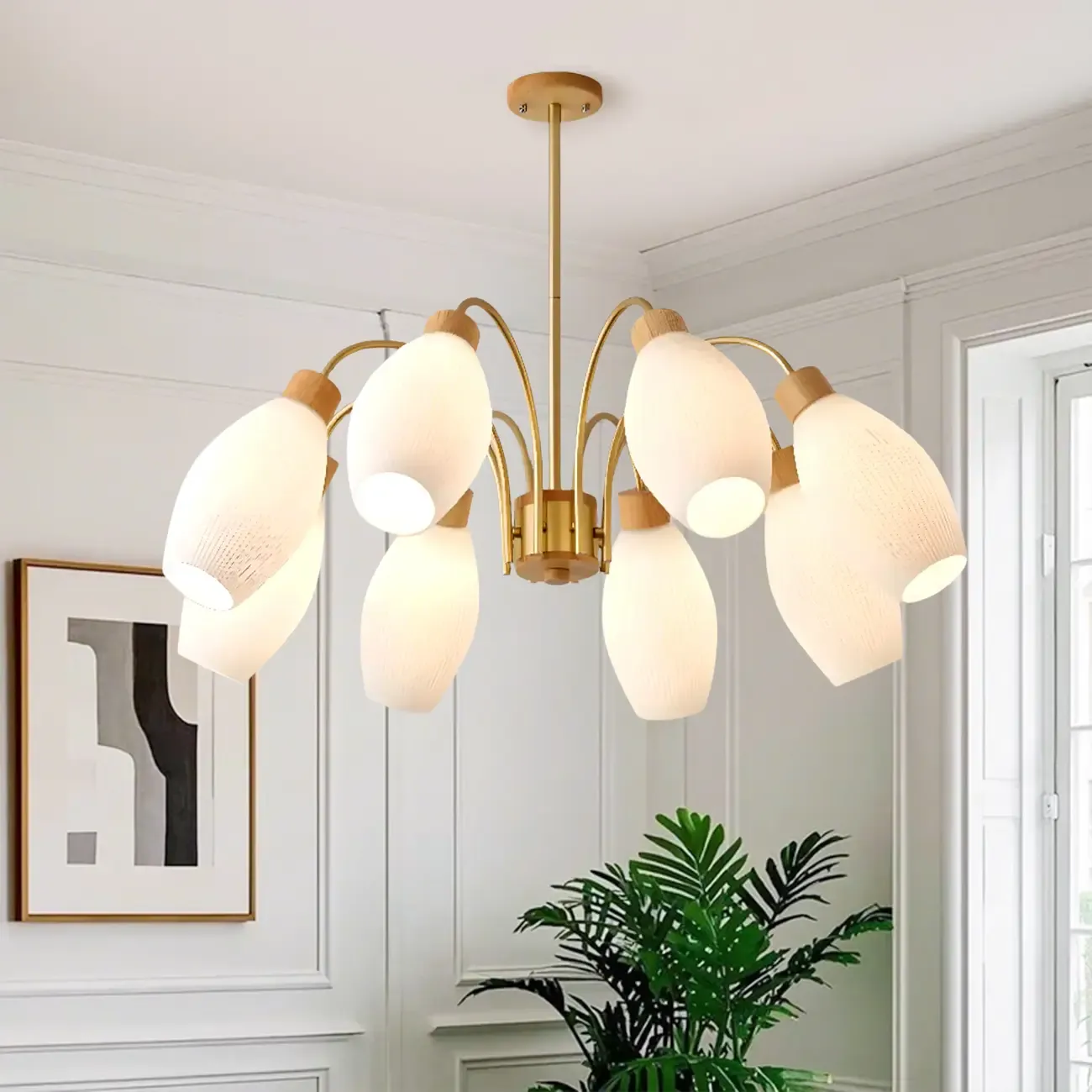 Modern Adjustable White Chandelier with Glass Shades