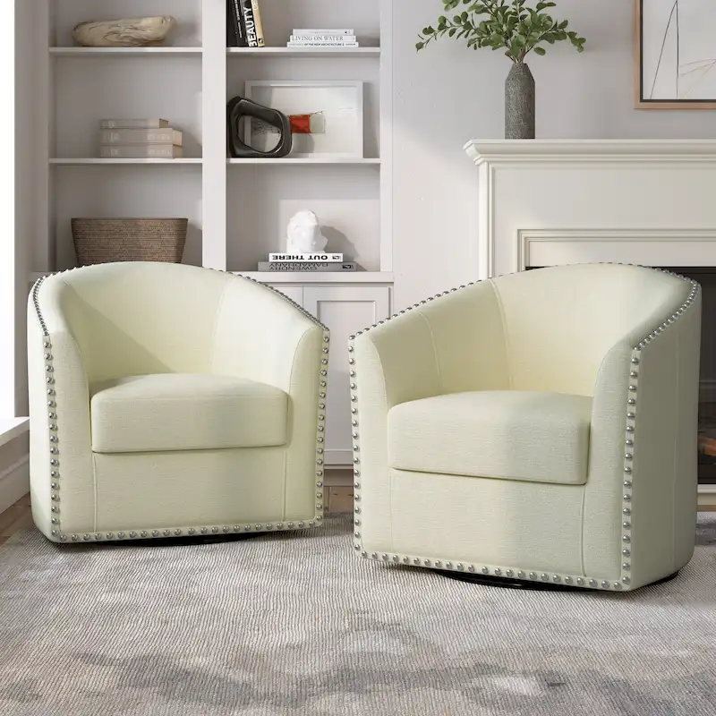 Upholstered Swivel Accent Chairs with Nailhead Trim, Set of 2