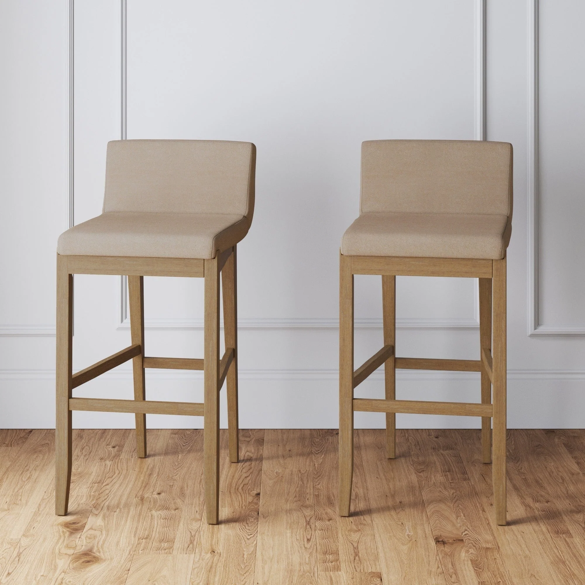Gracie Modern Bar Stool, Boucle Upholstered Chair and Brushed Wooden Legs