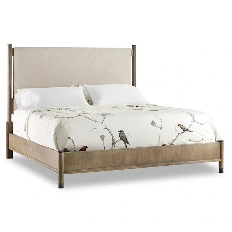 King Upholstered Bed with Greige Oak Finish