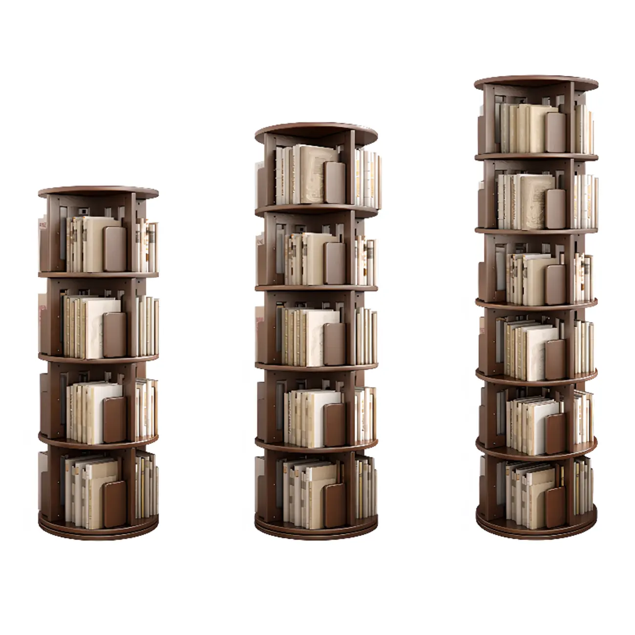 Medium Rotatable Nut-brown Wooden Vertical Bookcase