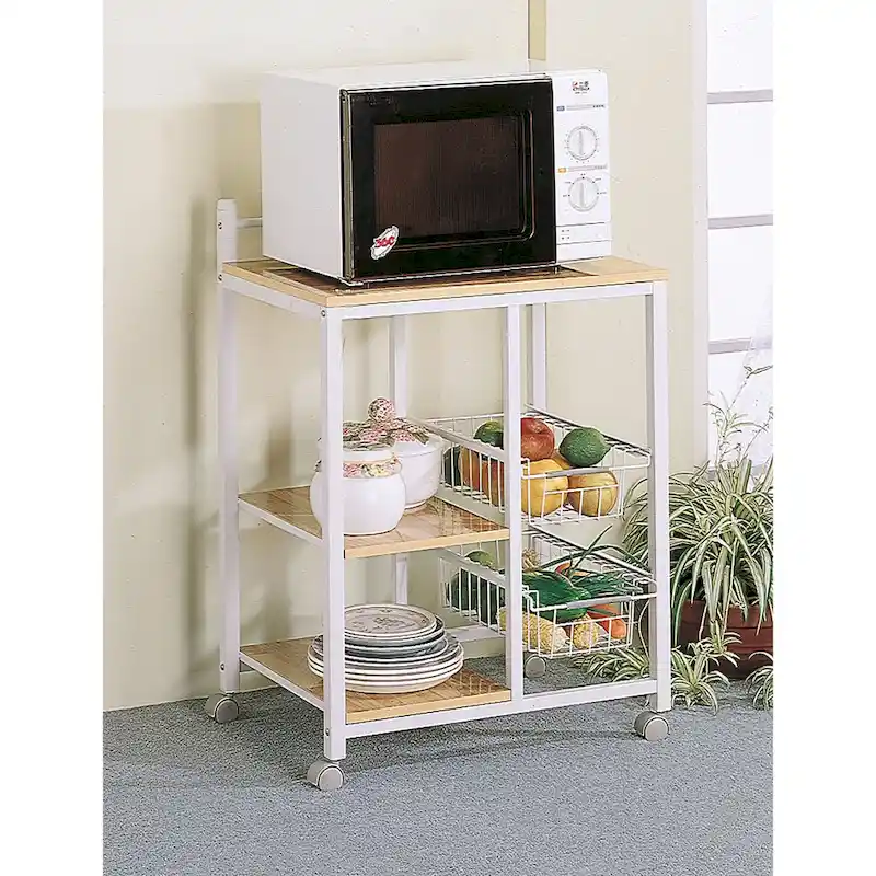 Theo Casual Natural Brown and White Kitchen Cart