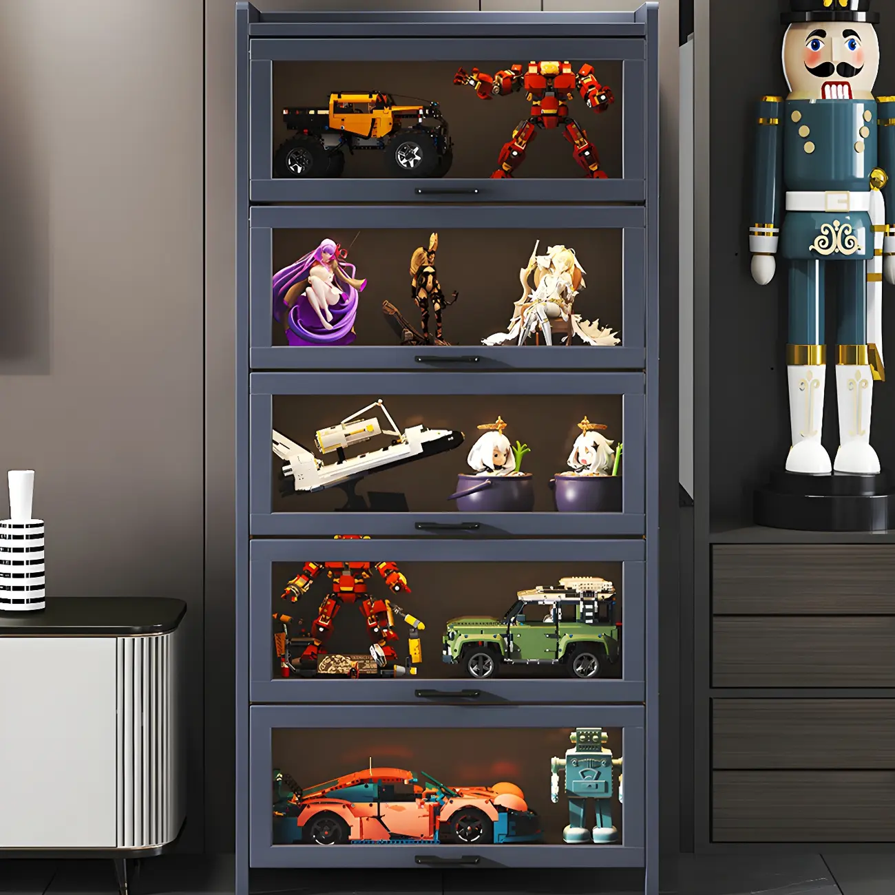 Living Room Modern Gray Bamboo Display Cabinet