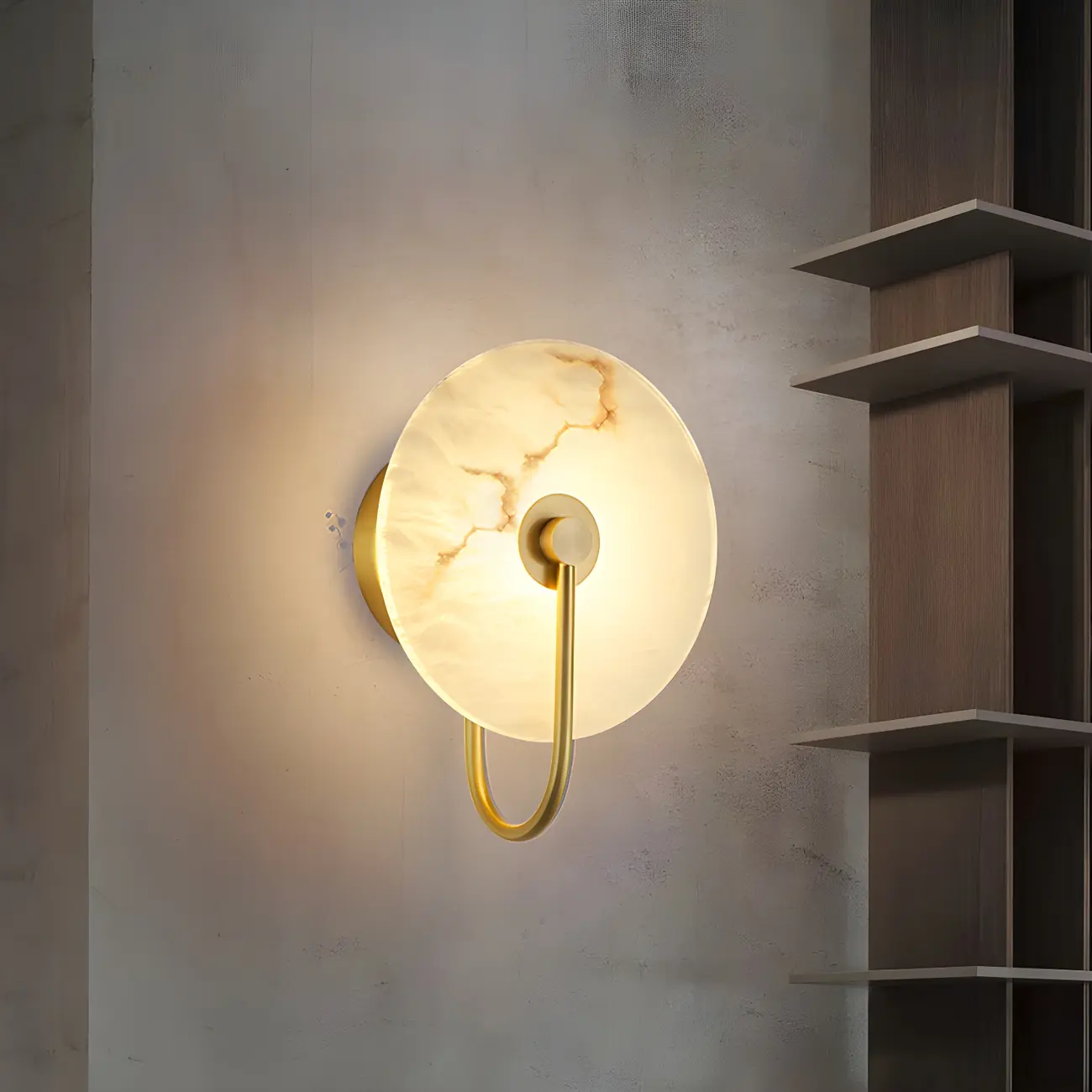 Modern Round White Stone LED Wall Sconce for Bedroom