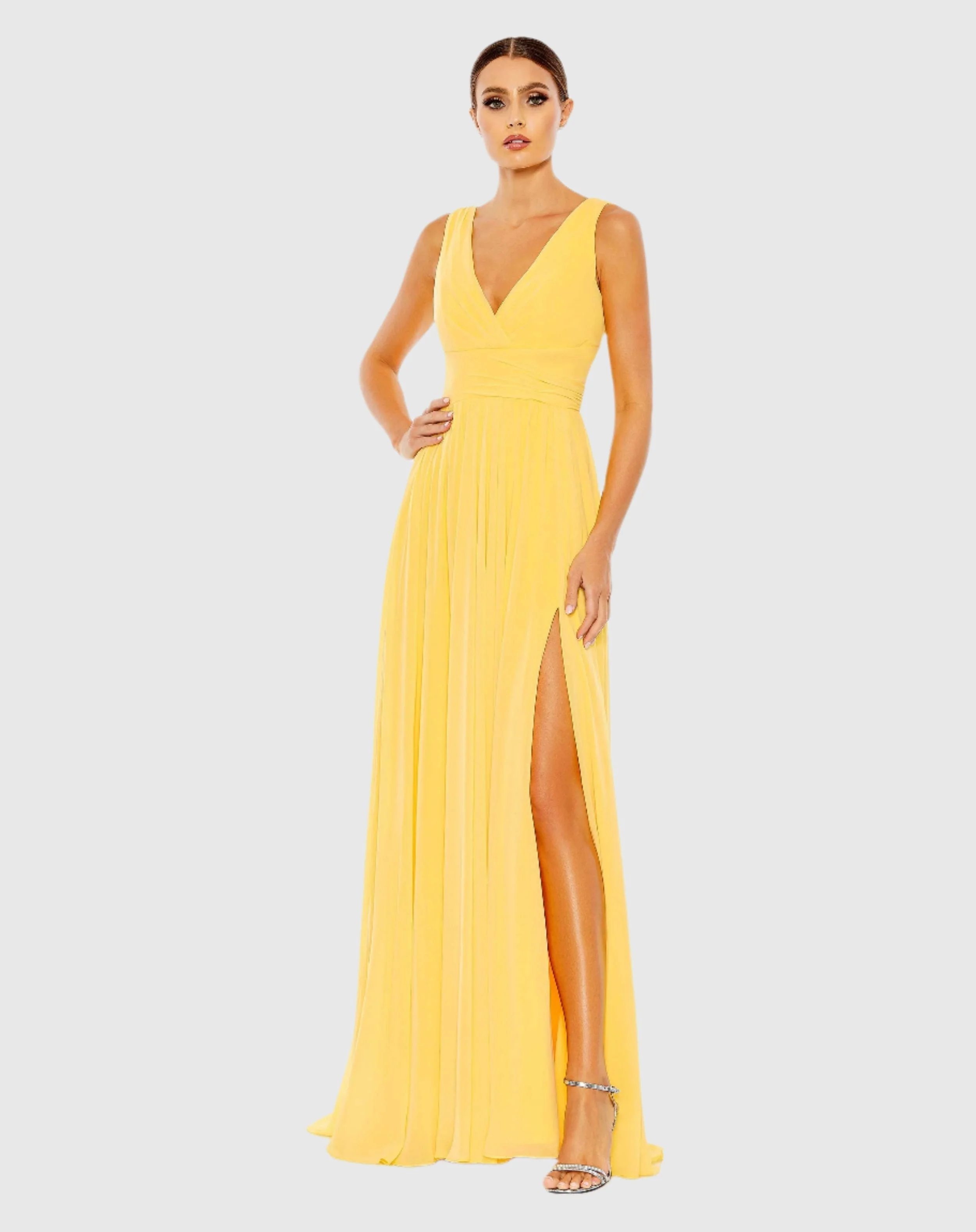 Chiffon Sleeveless Wrap Over A Line Gown