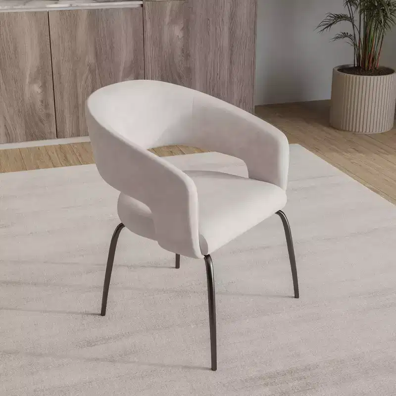 LeisureMod Dining Chair Upholstered in Velvet/Leather with Open Curved Backrest and Powder-Coated Iron Legs Gavin Collection Set of 2
