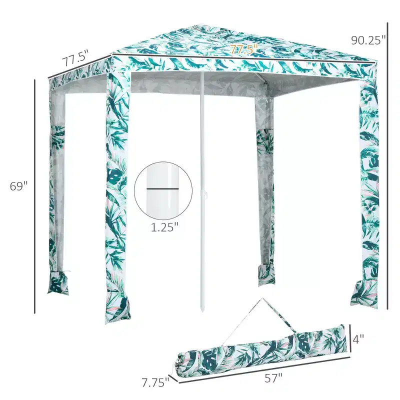 Quick Beach Cabana Canopy Umbrella, 6.5' Easy-Assembly Sun-Shade Shelter with Sandbags and Carry Bag, Cool UV50+ Fits Kids & Family