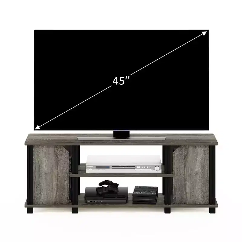 Furinno TV Stand Entertainment Media Center w/2 Storage Cabinets & Open Shelves for TV Size up to 45 Inch,French Oak/Black