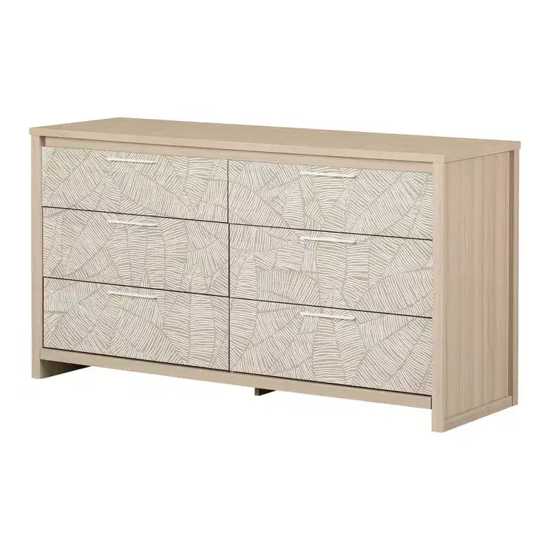 South Shore Double Dresser Soft Elm/White: 6-Drawer Horizontal Dresser, Anti-Tip Hardware, Laminated Finish, 58.5" Width