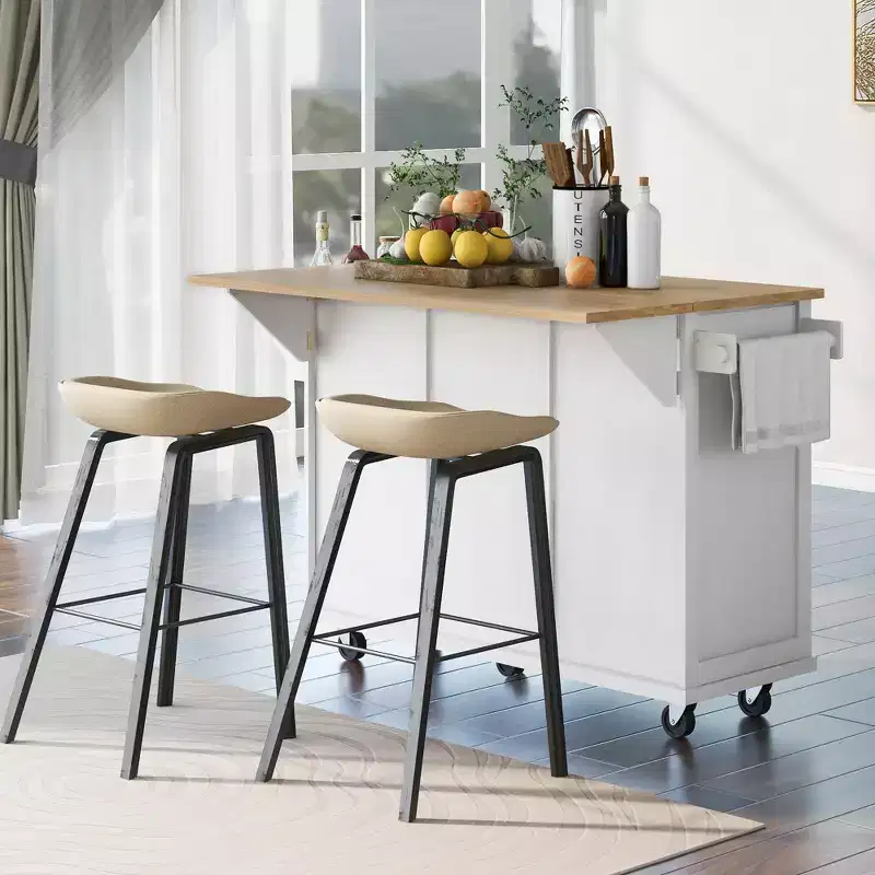 Whisen Modern Kitchen Island with Spice Rack and Towel Holder