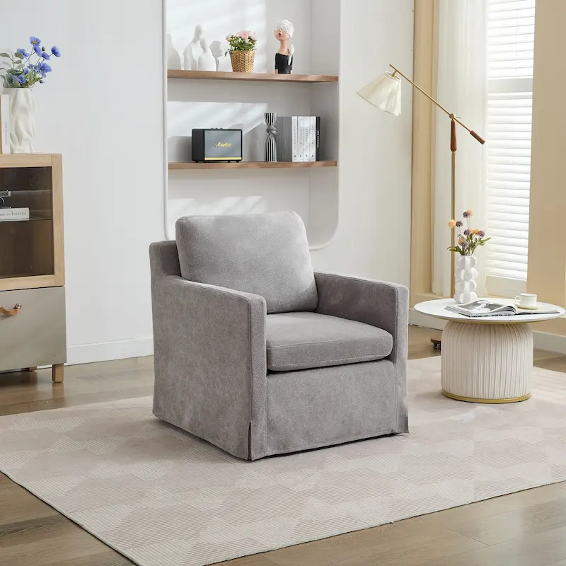 Modern 29.92 Chenille 360 Swivel Accent Chair with Solid Wood Frame and Removable Back Cushion