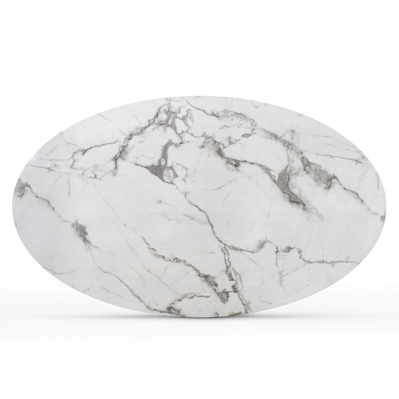 Oval White Faux Marble Topped Pedestal Dining Table