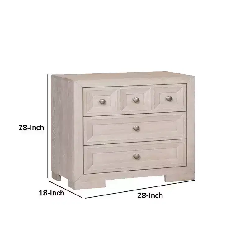 Royal Hampton Kizie Nightstand, USB, 3 Drawers, Bronze, Beige Solid Wood, 28 Inch