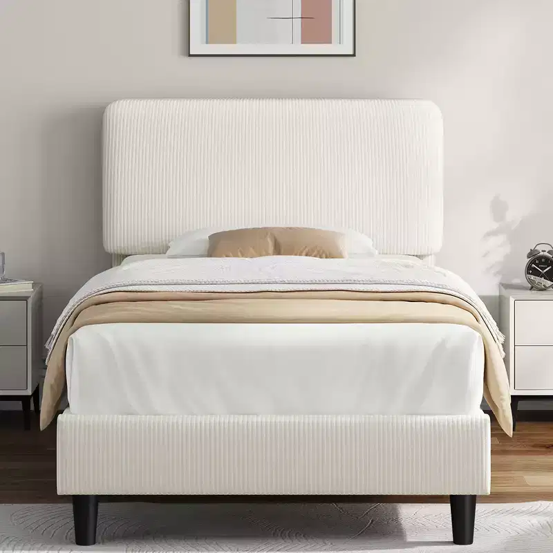 Yaheetech Upholstered Bed Frame with Adjustable Headboard and Mattress Foundation with Wooden Slat Support