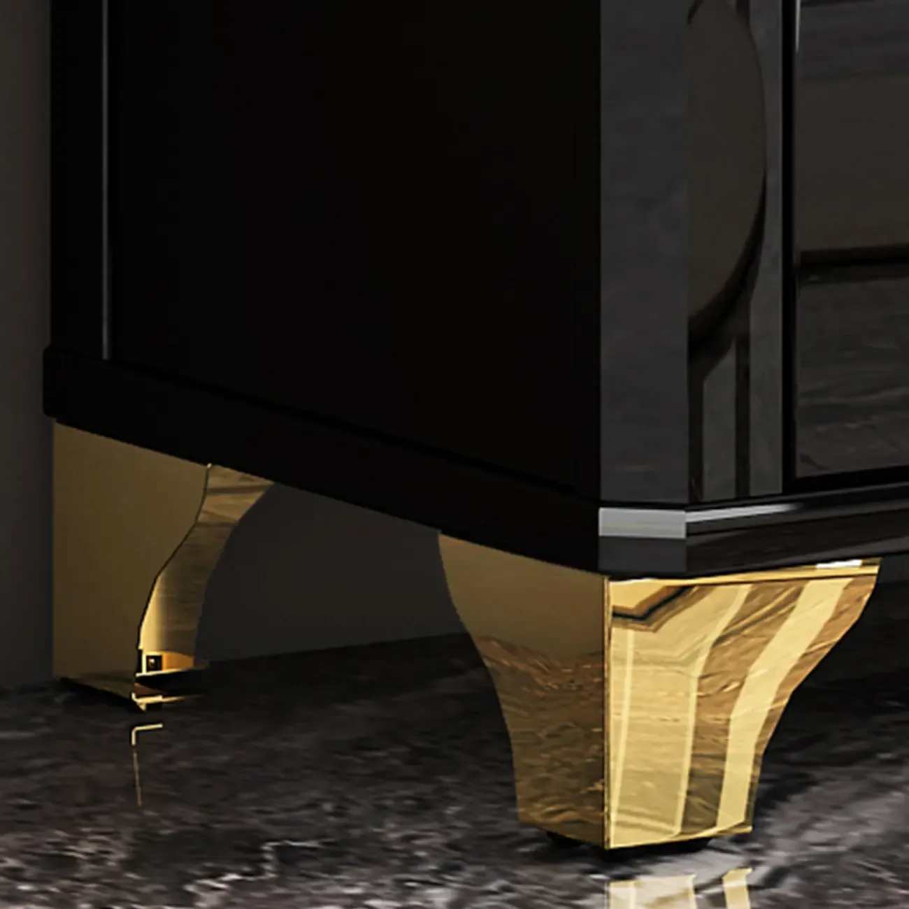 Elegant Black Clear Glass Display Cabinet with Drawers