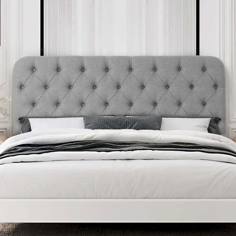 Button Tufted Upholstered Headboard Adjustable Height