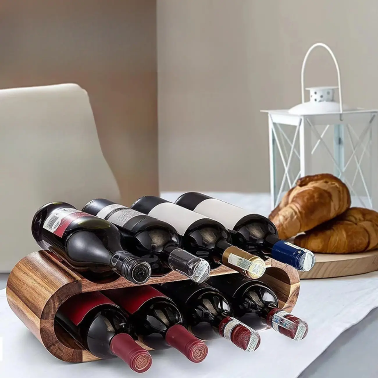 Elliptical Brown Wooden Stackable Wine Rack 8 Bottles Holder