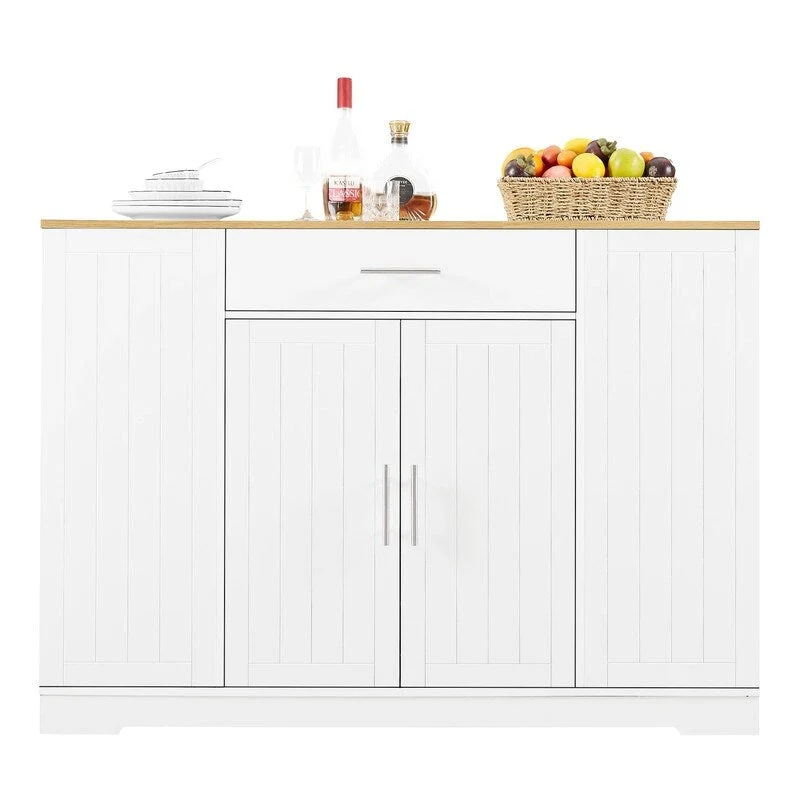 53-Inch Kitchen Island with Storage Drawers and Built-In Trash Bin Cabinet