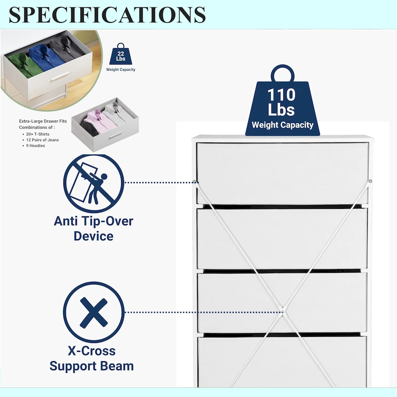 Modern 5-Drawer Fabric Dresser With Sturdy Wood Frame