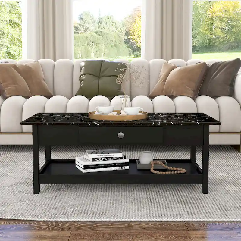 Transitional Rubberwood Coffee Table and End Table with Drawer