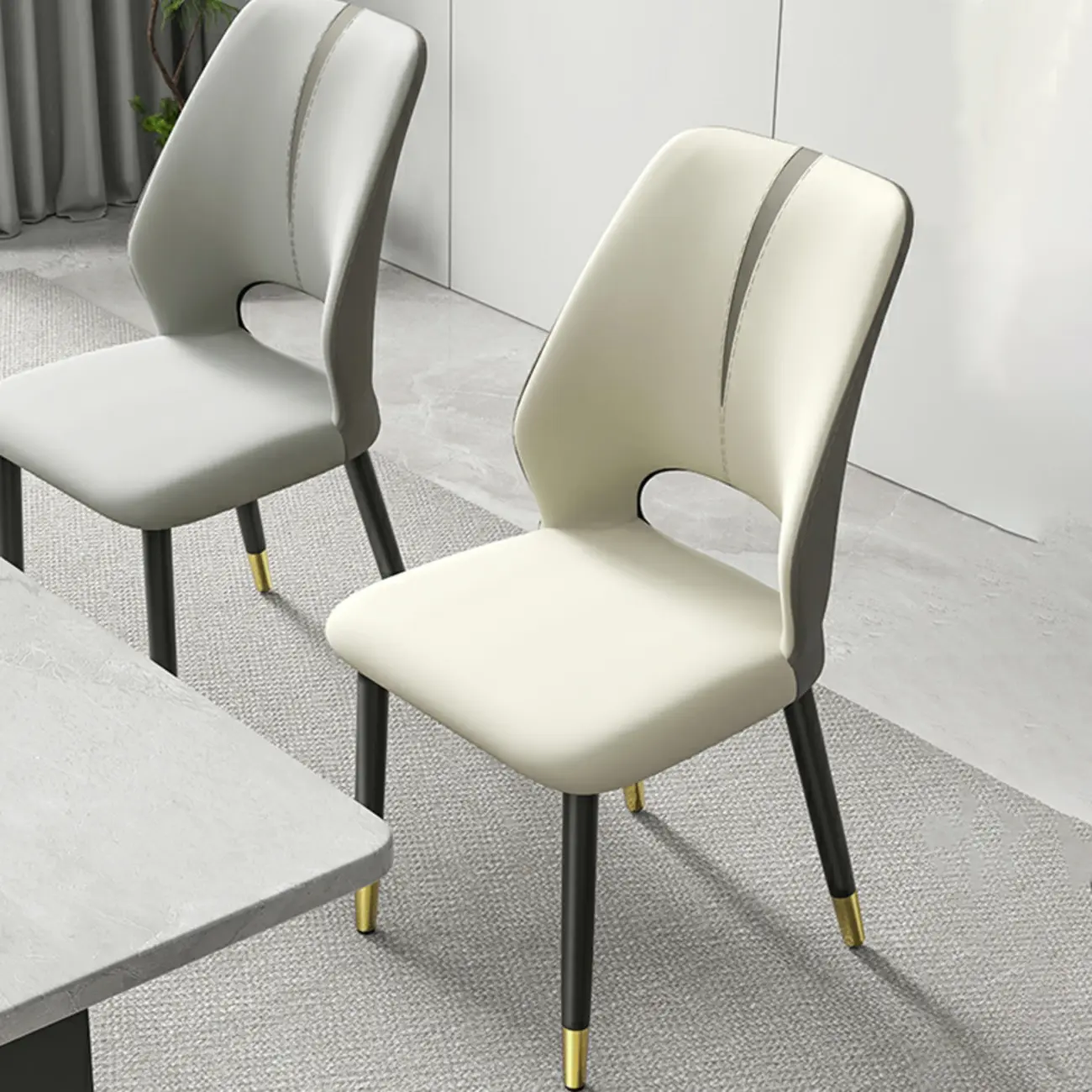 Faux Leather Wingback Metal Legs Dining Chairs