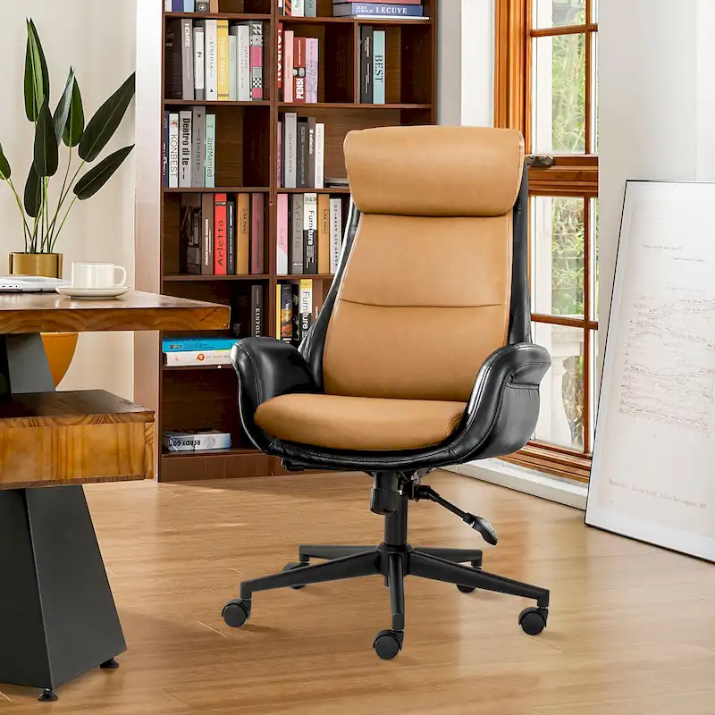 48-inch Mid-Century Adjustable Swivel Faux Leather Office Chair