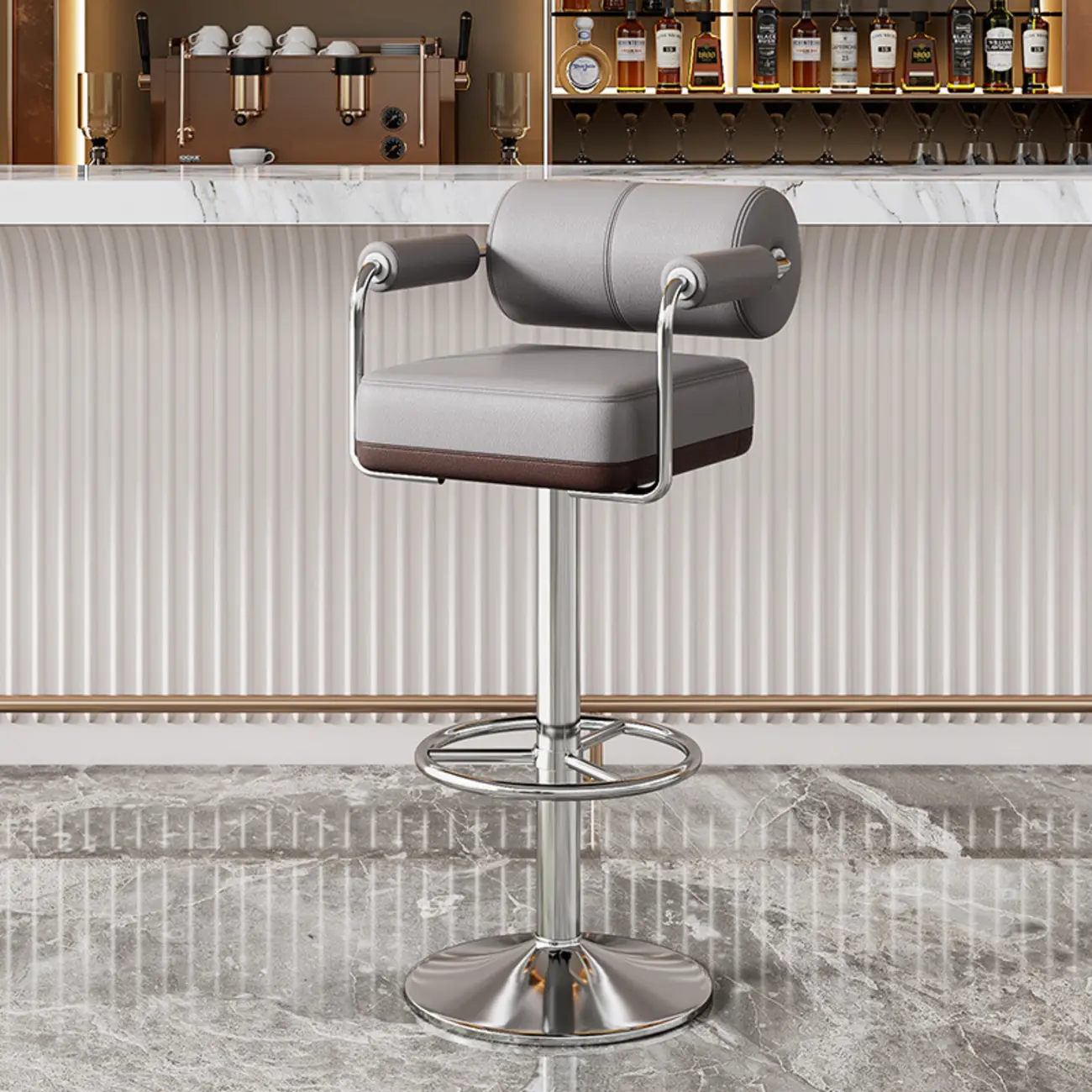 Square Adjustable Leather Gold Legs Swivel Bar Stools