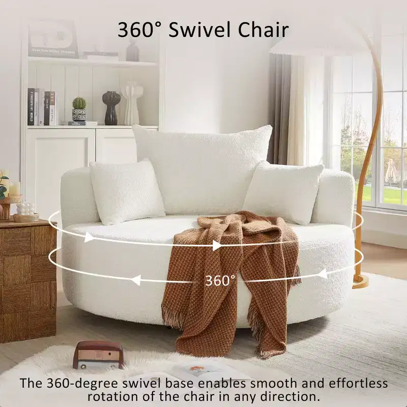 Accent Barrel Chair, 360 Swivel Round Sofa Chair With 3 Pillows, Upholstery Sofachair Leisure Club Chaise Armchair