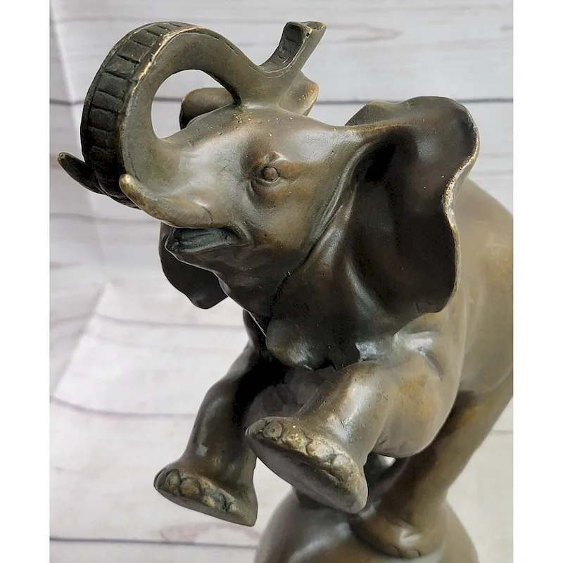 Bronze Sculpture Statue Figure Circus Elephant Balancing On Ball
