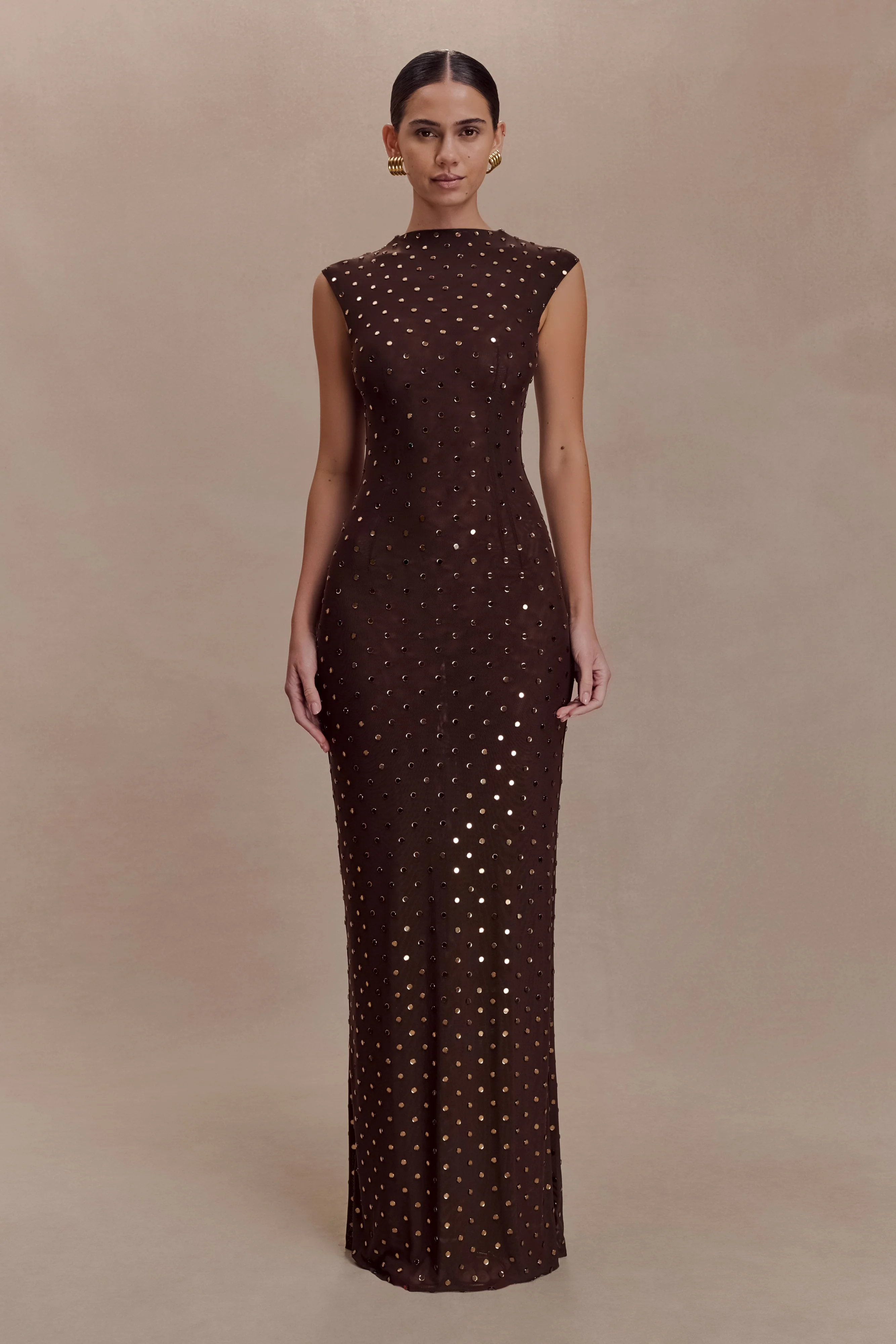 Samara Sleeveless Diamante Maxi Dress - Chocolate