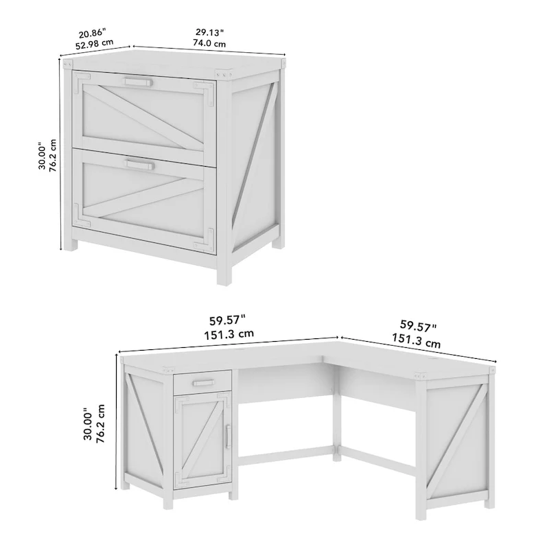 60W L Shaped Desk with 2 Drawer Lateral File Cabinet