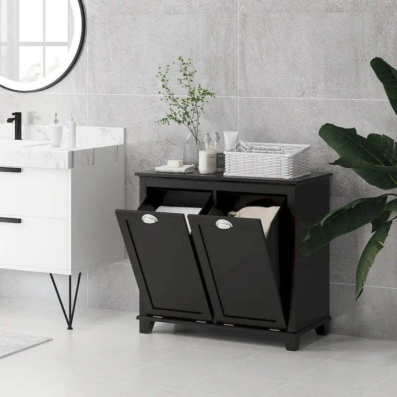 Bathroom Storage Cabinet with Dual Tilt out Laundry Hamper