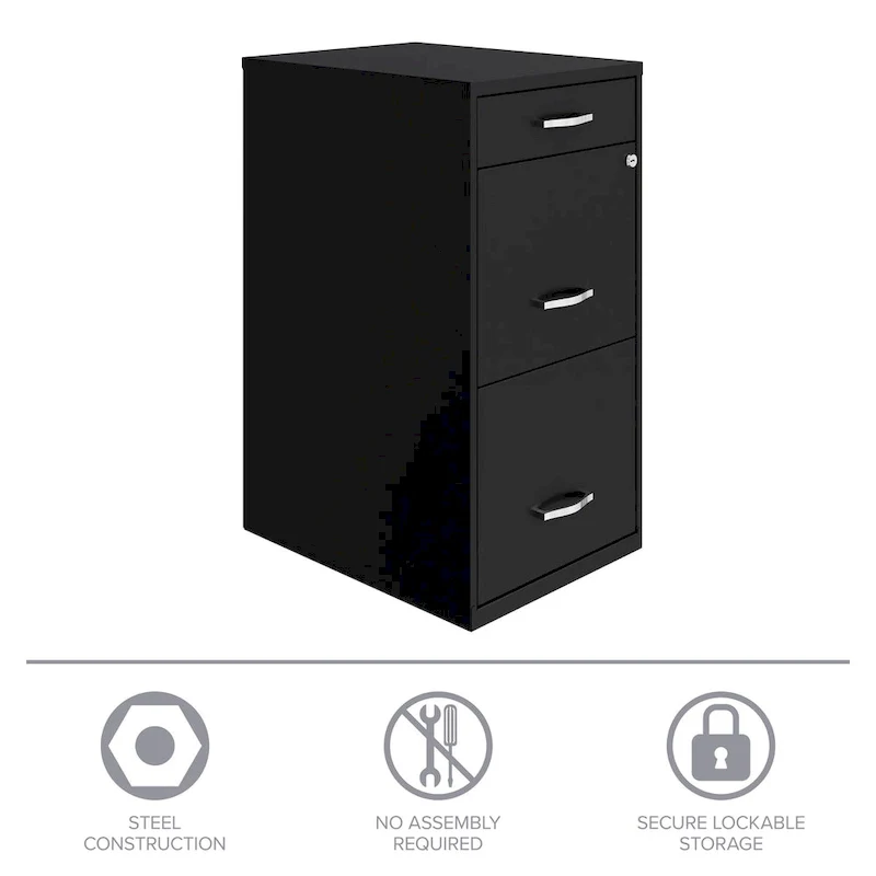 Black 3-Drawer Metal File Cabinet for 1 Person