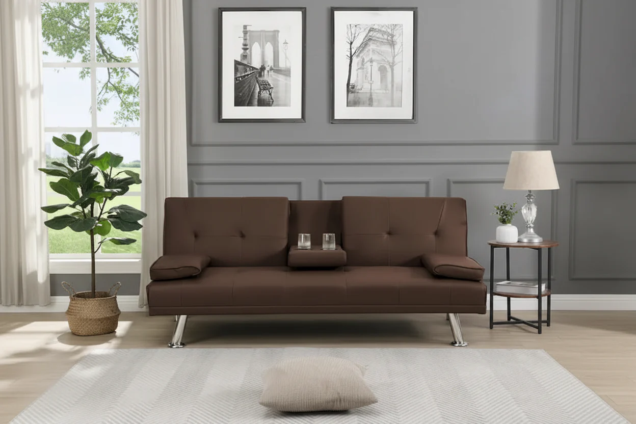 66.1 PVC Loveseat Sofa Bed with Wood Frame and Stainless Legs