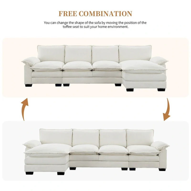 Modern L-shaped Cloud Sofa with Chaise Lounge