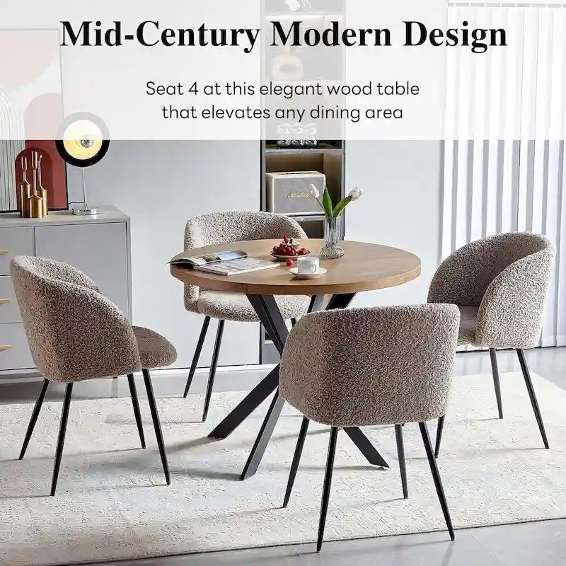 Round Dining Table Set with Sherpa Arm Chairs, Space Saving