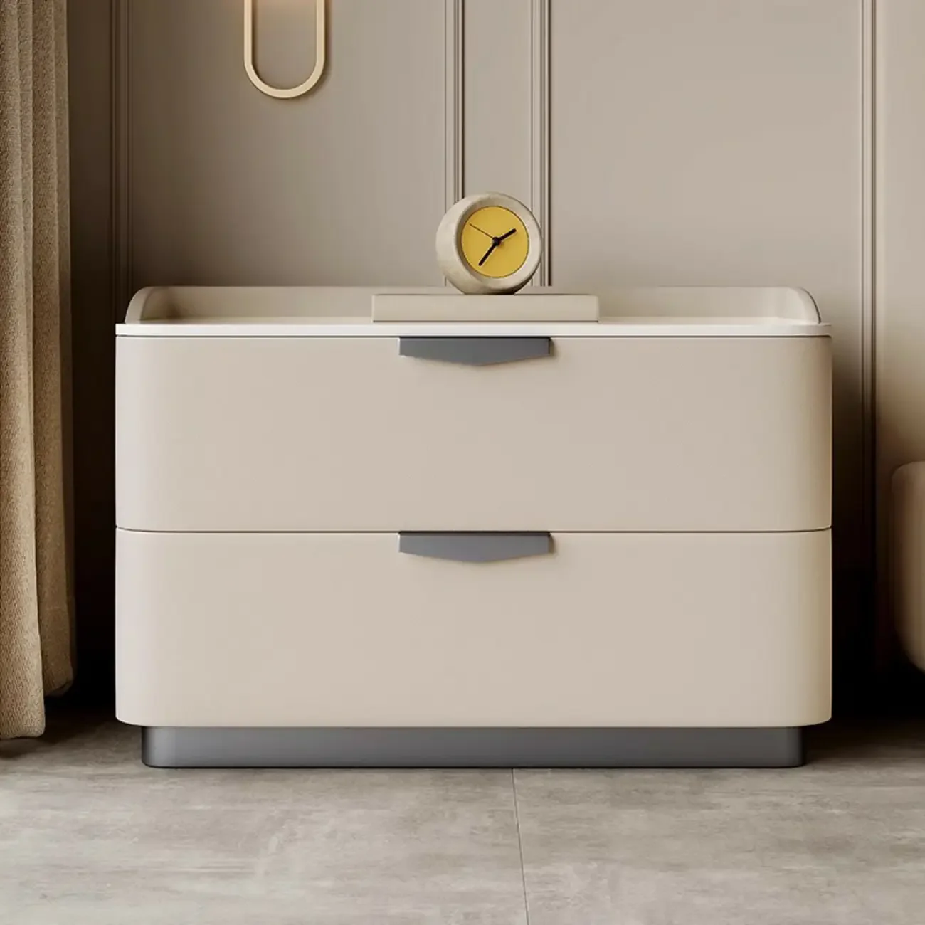 Modern Leather Stone Top Soft-Touch 2-Drawer Nightstand