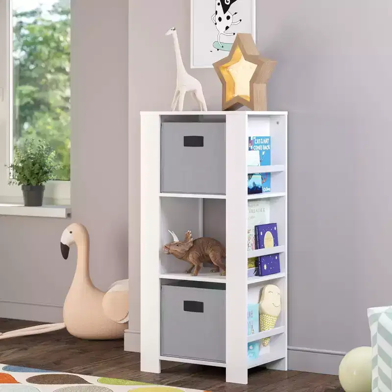 RiverRidge Kids' Bookshelf and Toy Organizer Tower with 3 Cubbies and 6 Bookracks for Playroom/Nursery and Reading Nook White