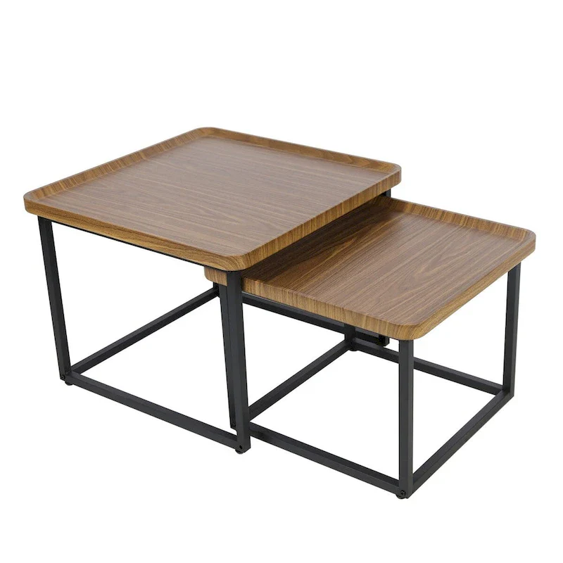 Square Nesting Coffee Table Wood Metal Stacking Side Table - 22x22x18