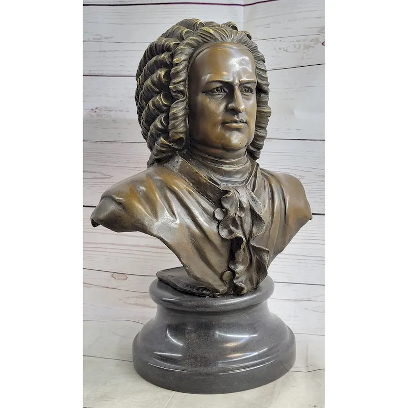 Johann Sebastian Bach Clical Composer Bronze Bust Sculpture Statue On Marble Base