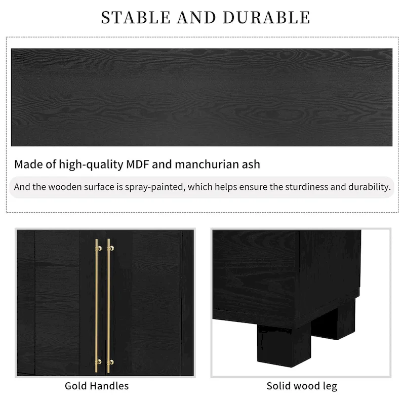 Sideboard Buffet Cabinet with Adjustable Shelves & Gold Handles