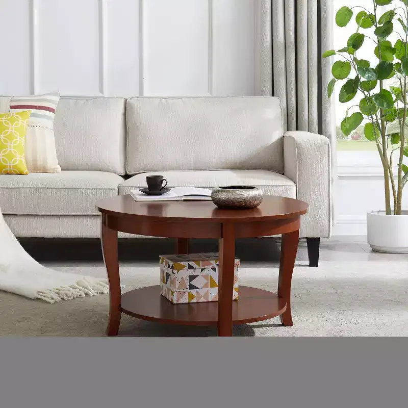 Round coffee table, 2-tier side table with wooden legsideal for living rooms, bedrooms, apartments, studios, or reception areas