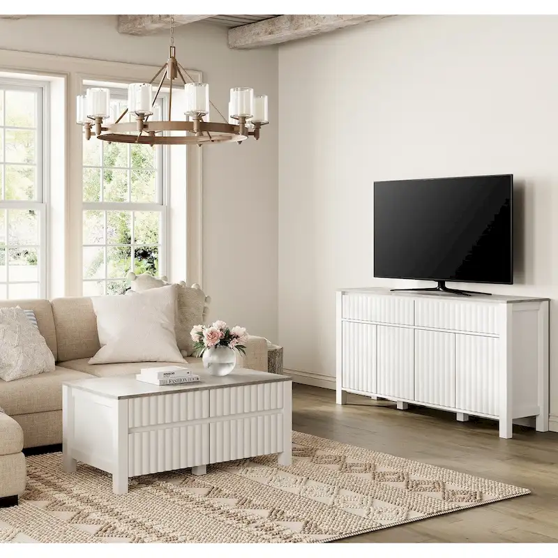 White Modern Sideboard TV Stand and Coffee Table