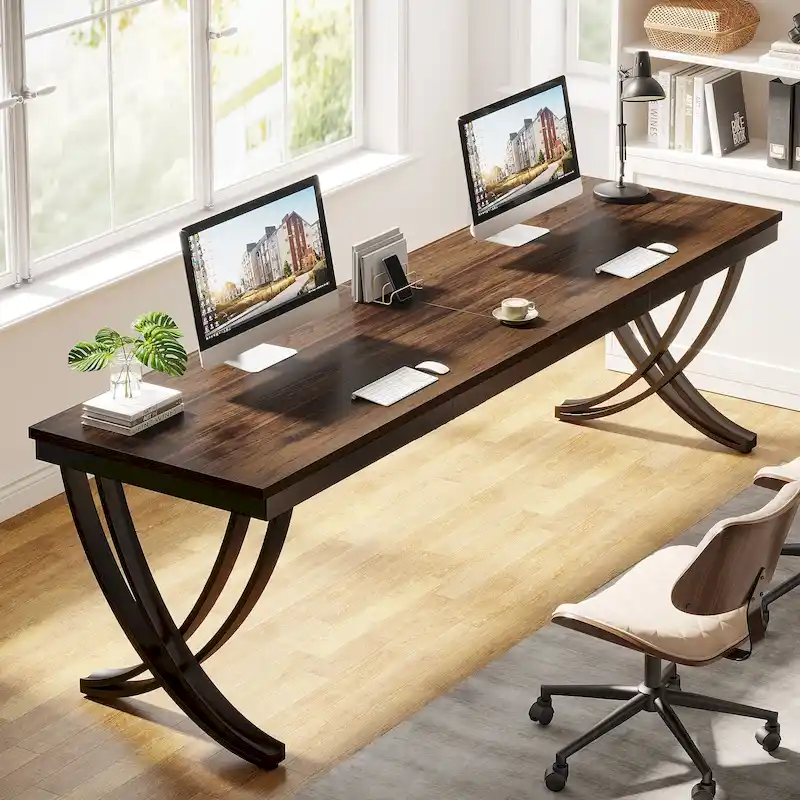 78.74 Extra Long Double Computer Desk with Unique Metal Legs for Home Office